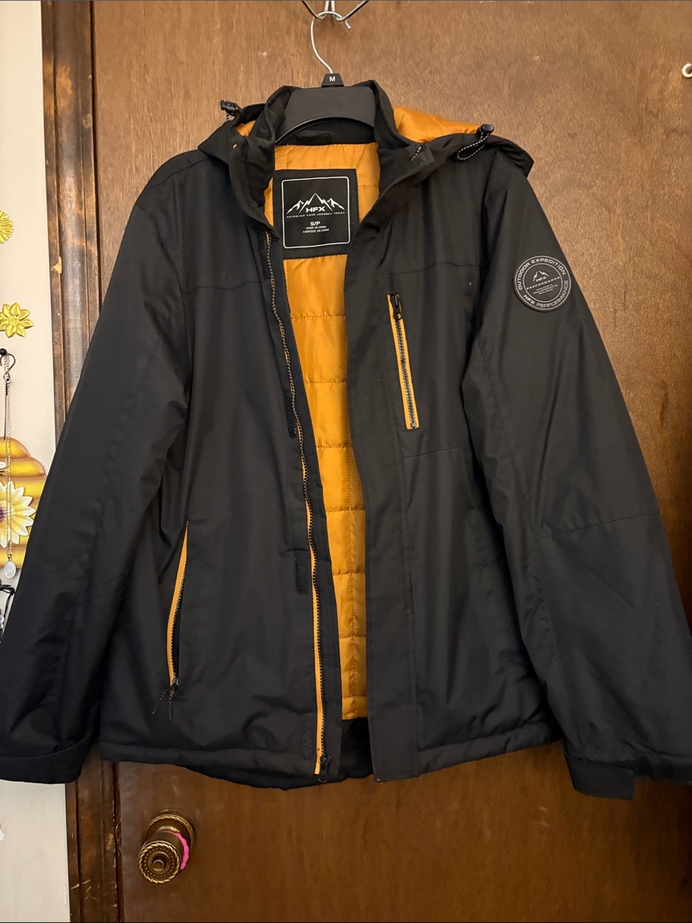 Men's Black Puffer Jacket with Mustard Lining - Mountain Peak